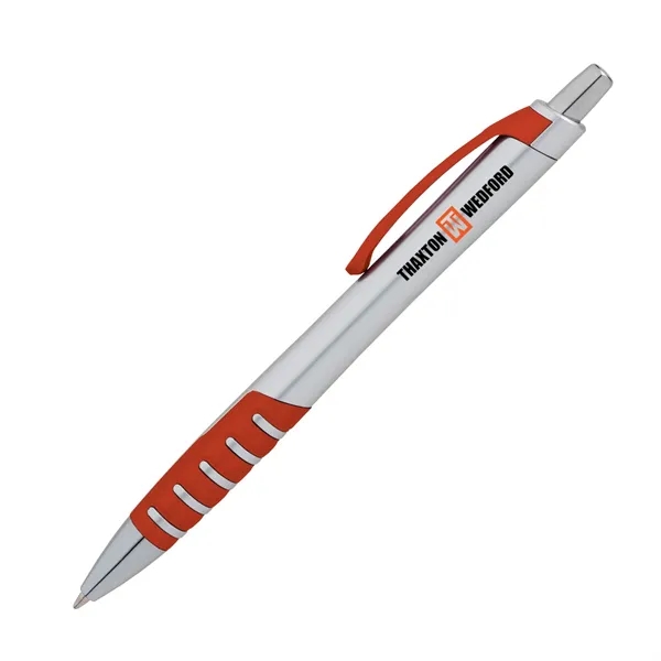 Plunger action ballpoint pen with matte silver barrel, black ink and... from ASI 67866 Logomark/Valumark / Valumark™