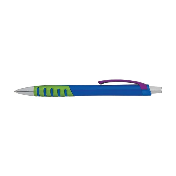 Plunger action ballpoint pen with metallic barrel, grip section and black... from ASI 67866 Logomark/Valumark / Valumark™