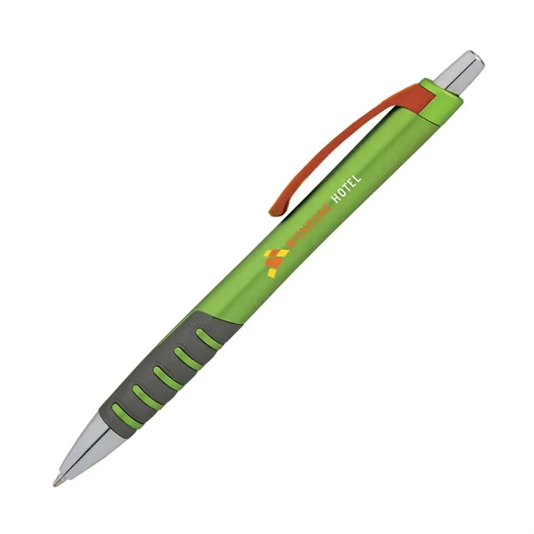 Plunger action ballpoint pen with metallic barrel, grip section and black... from ASI 67866 Logomark/Valumark / Valumark™