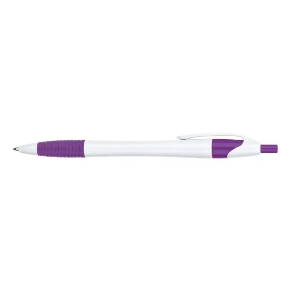 Plunger action ballpoint pen with hourglass barrel design and soft rubber... from ASI 67866 Logomark/Valumark / Valumark™