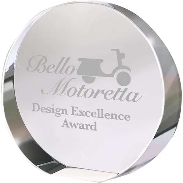 1.25" x 4.25" x 4.25" Arredon I small crystal disc award.... from ASI 67866 Logomark/Valumark