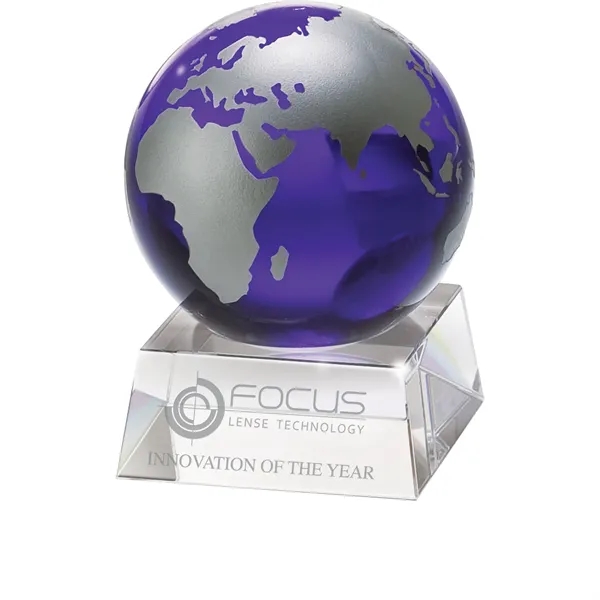 3.25" x 4.25" x 3" Firmada II blue crystal globe award... from ASI 67866 Logomark/Valumark