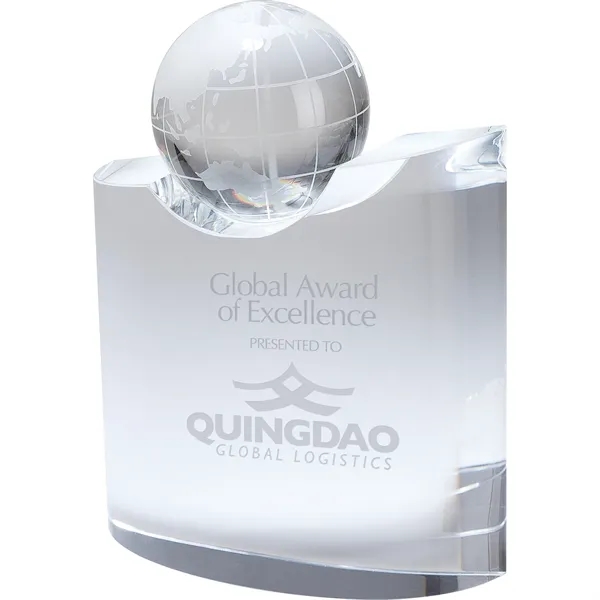 2.38" x 6.38" x 5" Trento crystal globe on wave-shaped crystal... from ASI 67866 Logomark/Valumark