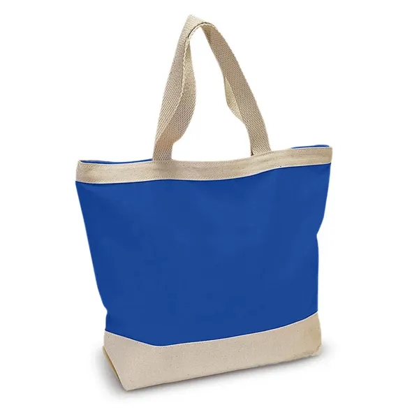 Promotional tote bag with neutral colored trim and zippered closure.... from ASI 68507 The Magnet Group / The Bag Factory®