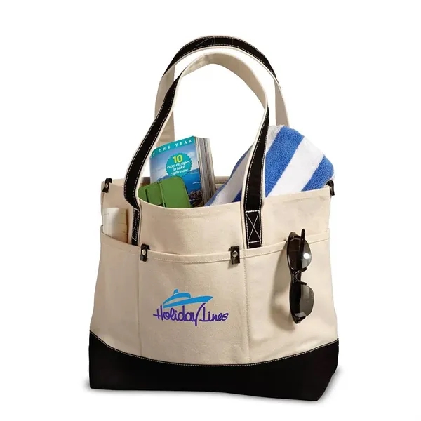 Cotton canvas tote bag with 3 front and 3 back pockets,... from ASI 68507 The Magnet Group / The Bag Factory®