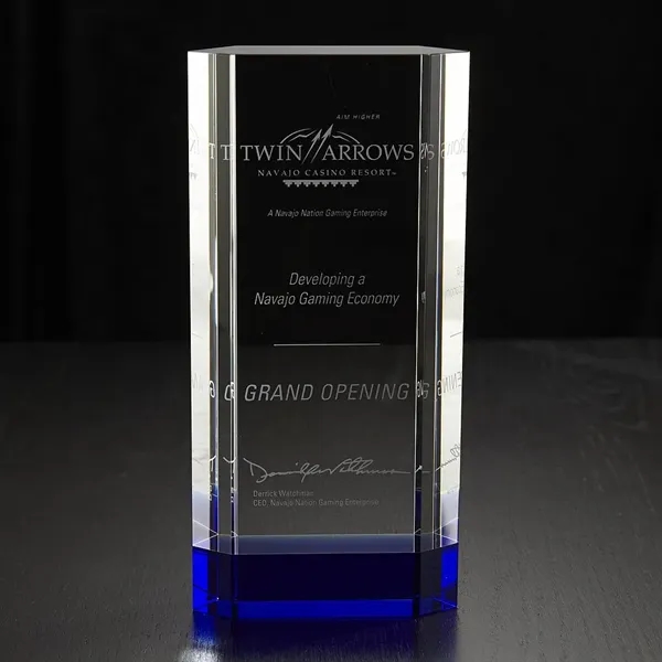 9.88" x 4.75" x 1.5" optically perfect award with vivid color... from ASI 68507 The Magnet Group / Benchmark Crystal & Clocks