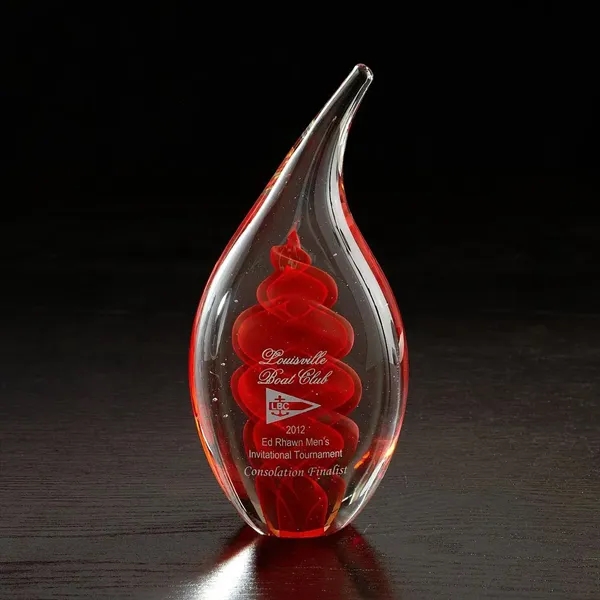 Teardrop shaped glass art award with colorful central swirls.... from ASI 68507 The Magnet Group / Benchmark Crystal & Clocks