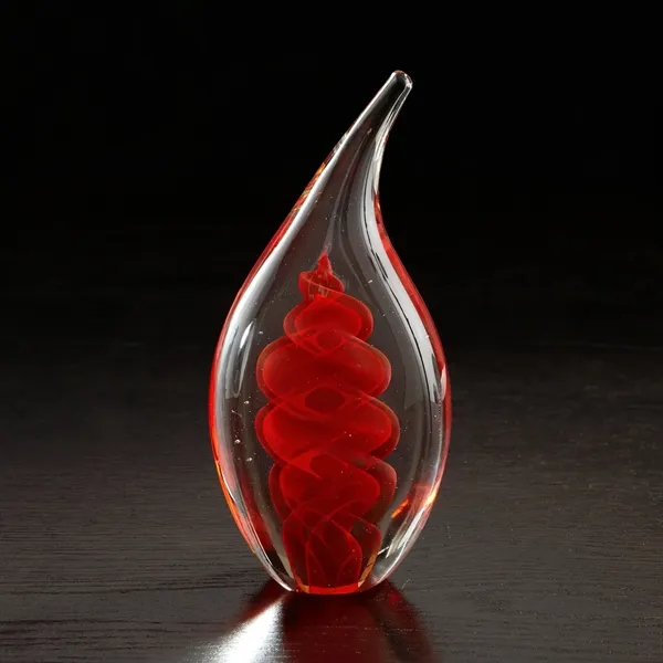 Teardrop shaped glass art award with colorful central swirls.... from ASI 68507 The Magnet Group / Benchmark Crystal & Clocks