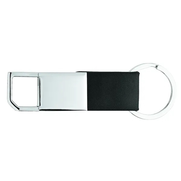 0.38" x 3.75" x 1.25" Ilda metal keychain with black leatherette... from ASI 67866 Logomark/Valumark