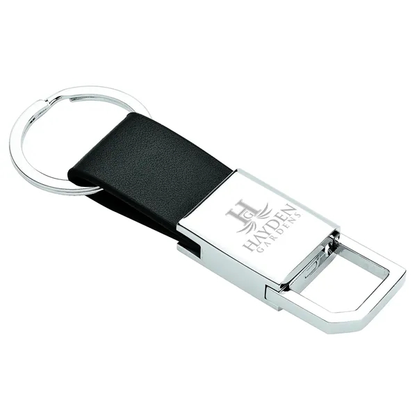 0.38" x 3.75" x 1.25" Ilda metal keychain with black leatherette... from ASI 67866 Logomark/Valumark