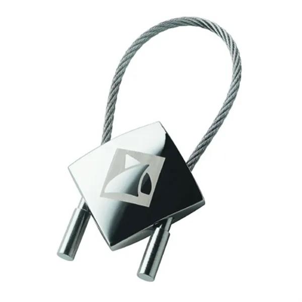 0.31" x 3" x 1.25" Perspective chrome keyring with cable wire... from ASI 67866 Logomark/Valumark / Valumark™