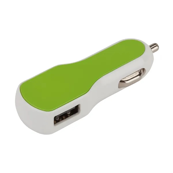 0.56" x 2.94" x 0.94" Solas twin port USB car charger... from ASI 67866 Logomark/Valumark / Valumark™