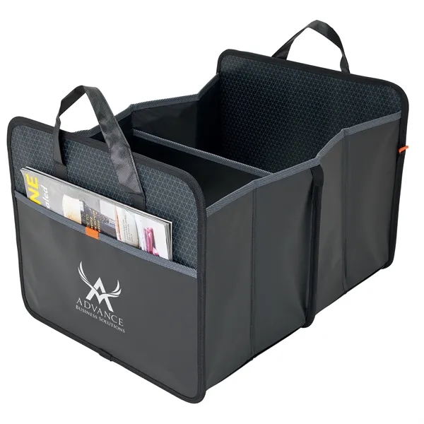 Optimum-II trunk organizer with two compartments, front pocket, and carrying handles;... from ASI 67866 Logomark/Valumark