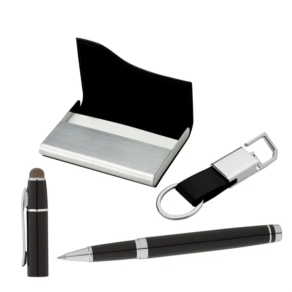 Classy business gift set with an elegant rollerball pen, a business... from ASI 67866 Logomark/Valumark