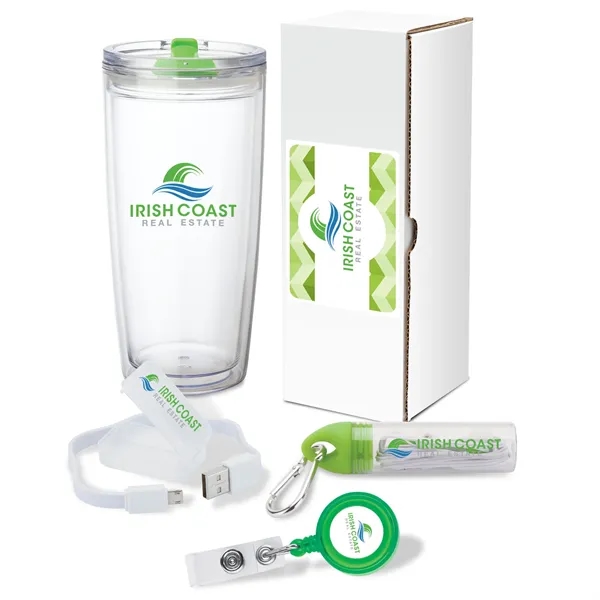 Gift set with 22 oz. tumbler, 2-in-1 charging cable, earbuds with... from ASI 67866 Logomark/Valumark