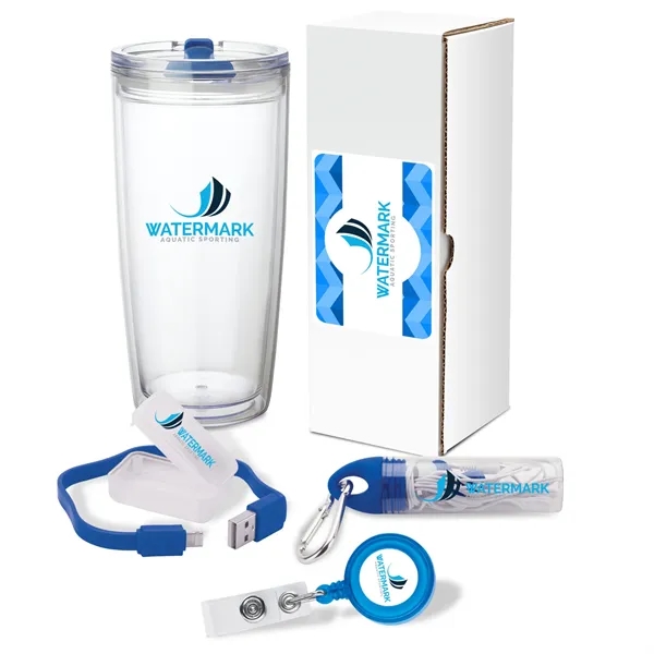 Gift set with 22 oz. tumbler, 2-in-1 charging cable, earbuds with... from ASI 67866 Logomark/Valumark