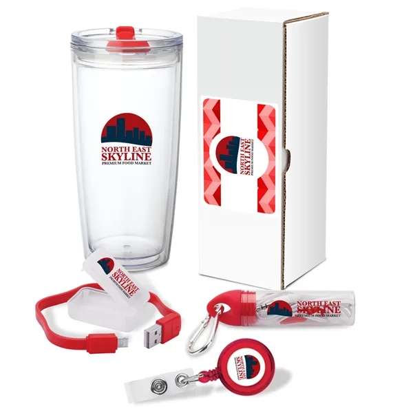 Gift set with 22 oz. tumbler, 2-in-1 charging cable, earbuds with... from ASI 67866 Logomark/Valumark
