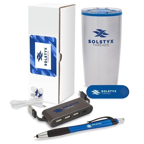 5-piece welcome gift set that includes a 20 oz. tumbler, earbuds,... from ASI 67866 Logomark/Valumark