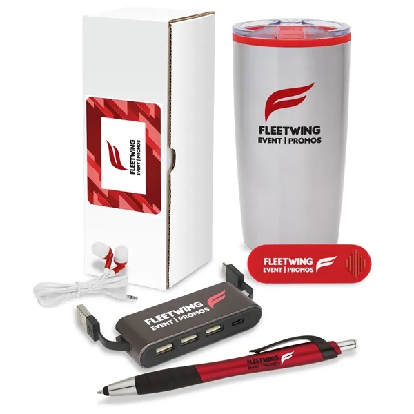 5-piece welcome gift set that includes a 20 oz. tumbler, earbuds,... from ASI 67866 Logomark/Valumark