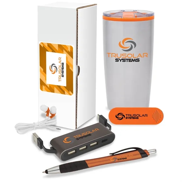 5-piece welcome gift set that includes a 20 oz. tumbler, earbuds,... from ASI 67866 Logomark/Valumark