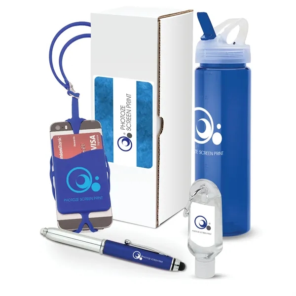 4-piece gift set with 25 oz. PET water bottle, phone/card holder,... from ASI 67866 Logomark/Valumark