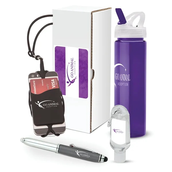 4-piece gift set with 25 oz. PET water bottle, phone/card holder,... from ASI 67866 Logomark/Valumark
