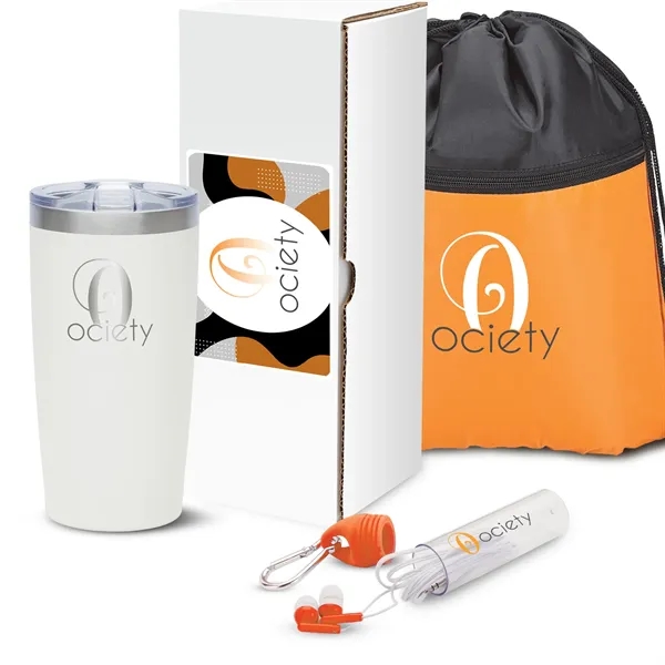 Gift set with 20-ounce stainless steel tumbler, drawstring sports bag and... from ASI 67866 Logomark/Valumark