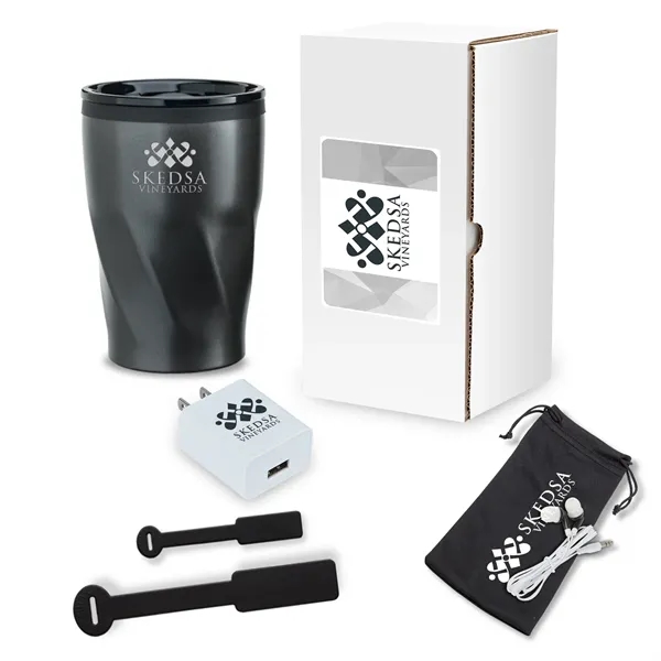 Three-piece networking tech gift set with 12 oz. tumbler, USB wall... from ASI 67866 Logomark/Valumark