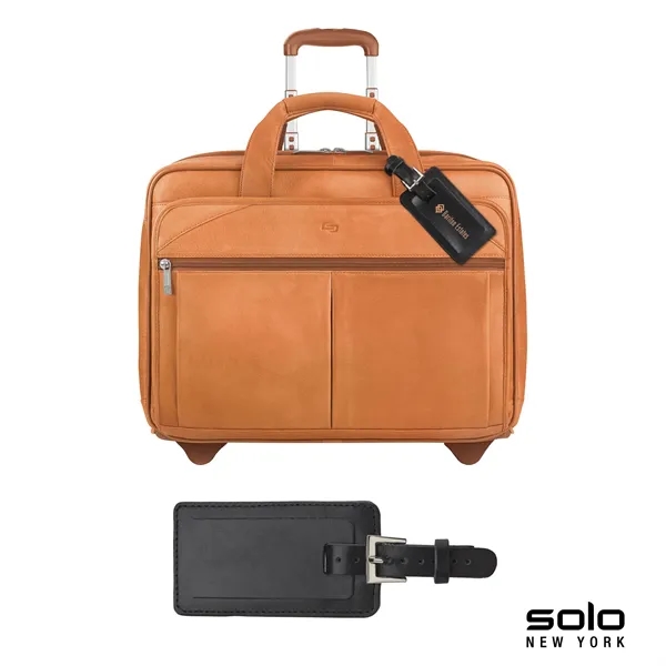 6.5" x 12.5" x 16.5" Solo® leather rolling trolley case with... from ASI 67866 Logomark/Valumark