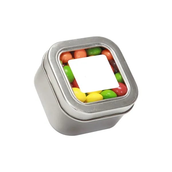 Small Square Window Tin filled with your choice of delicious candy... from ASI 68507 The Magnet Group / The 1919 Candy Company