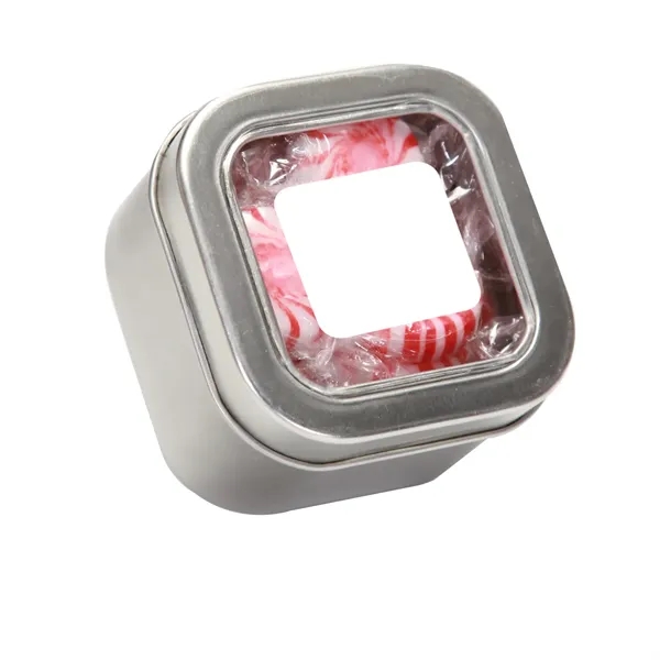 Small Square Window Tin filled with your choice of delicious candy... from ASI 68507 The Magnet Group / The 1919 Candy Company