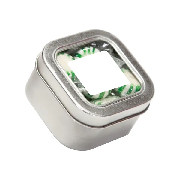 Small Square Window Tin filled with your choice of delicious candy... from ASI 68507 The Magnet Group / The 1919 Candy Company