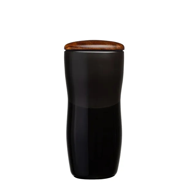 Tarrazu 12 oz. Double Wall Ceramic Tumbler w/ Wood Lid... from ASI 67866 Logomark/Valumark