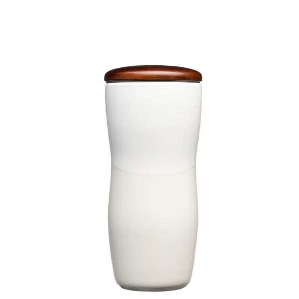 Tarrazu 12 oz. Double Wall Ceramic Tumbler w/ Wood Lid... from ASI 67866 Logomark/Valumark