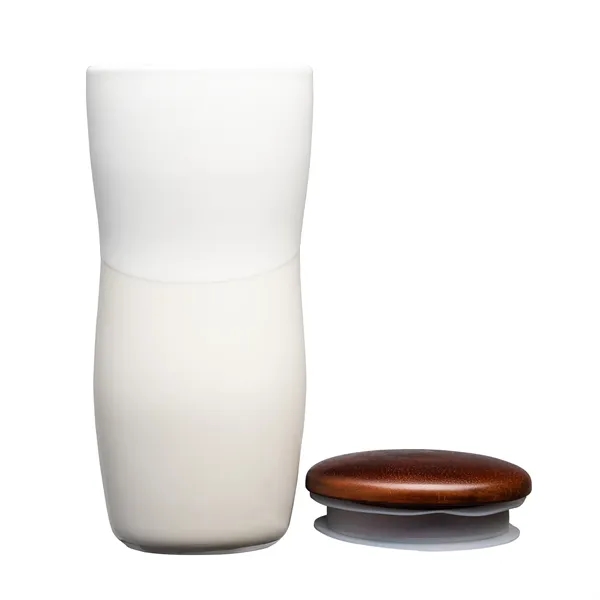 Tarrazu 12 oz. Double Wall Ceramic Tumbler w/ Wood Lid... from ASI 67866 Logomark/Valumark
