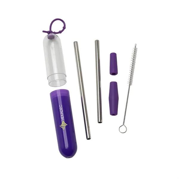 Five-piece stainless steel straw set with cleaning brush in silicone carrying... from ASI 67866 Logomark/Valumark