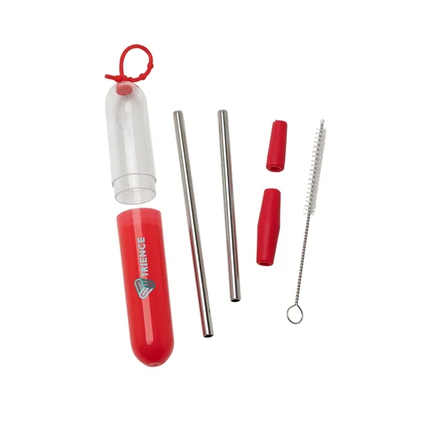 Five-piece stainless steel straw set with cleaning brush in silicone carrying... from ASI 67866 Logomark/Valumark