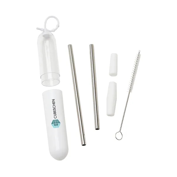 Five-piece stainless steel straw set with cleaning brush in silicone carrying... from ASI 67866 Logomark/Valumark