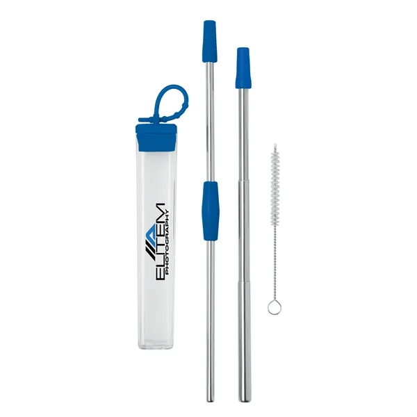 Seven-piece stainless steel straw set with cleaning brush in silicone case.... from ASI 67866 Logomark/Valumark