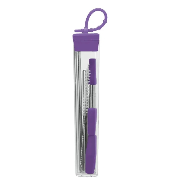 Seven-piece stainless steel straw set with cleaning brush in silicone case.... from ASI 67866 Logomark/Valumark