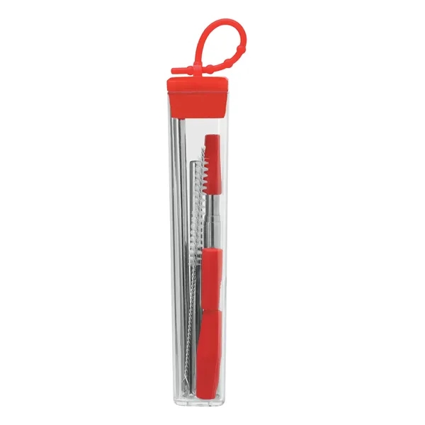 Seven-piece stainless steel straw set with cleaning brush in silicone case.... from ASI 67866 Logomark/Valumark