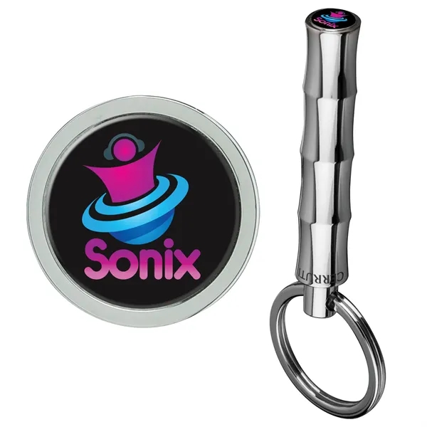 0.5" x 2.88" x 0.5" Cerruti chrome bamboo-shaped keychain in black... from ASI 67866 Logomark/Valumark