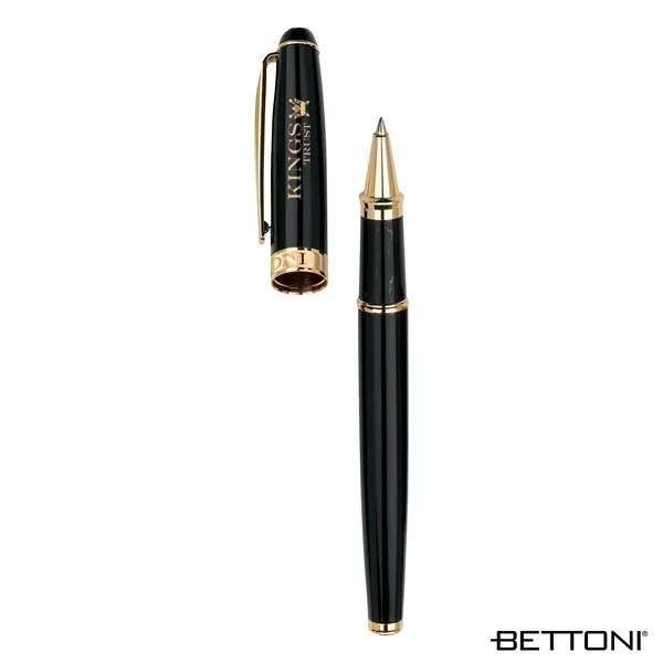 Rollerball pen with cap-off design, brass construction, gold clip and accents... from ASI 67866 Logomark/Valumark