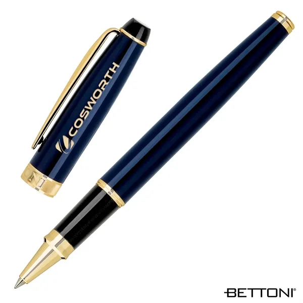 Rollerball pen with cap-off design, brass construction, gold clip and accents... from ASI 67866 Logomark/Valumark