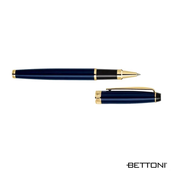 Rollerball pen with cap-off design, brass construction, gold clip and accents... from ASI 67866 Logomark/Valumark