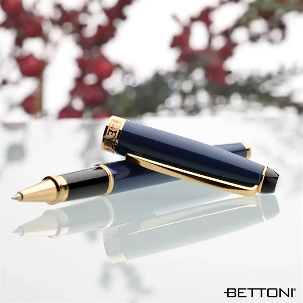 Rollerball pen with cap-off design, brass construction, gold clip and accents... from ASI 67866 Logomark/Valumark