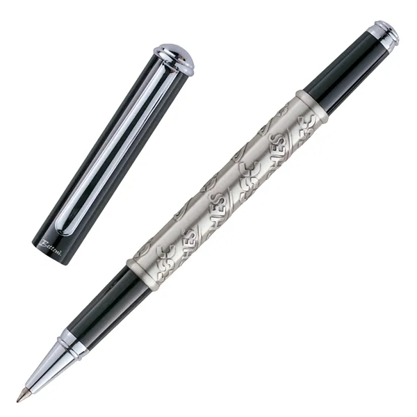Rollerball pen with lacquered coat and sculptured etching on the barrel.... from ASI 67866 Logomark/Valumark
