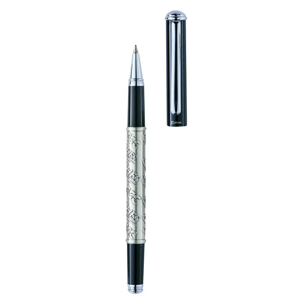 Rollerball pen with lacquered coat and sculptured etching on the barrel.... from ASI 67866 Logomark/Valumark