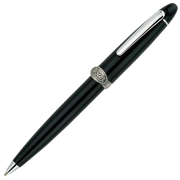 Twist action brass ballpoint pen with high-gloss black lacquered cap and... from ASI 67866 Logomark/Valumark