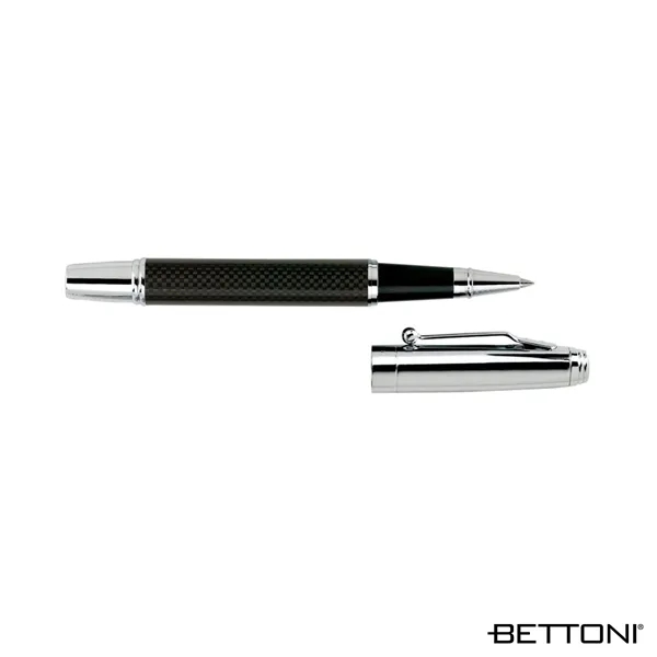 Euro-style cap-off rollerball pen with brass cap, high-gloss carbon fiber barrel... from ASI 67866 Logomark/Valumark